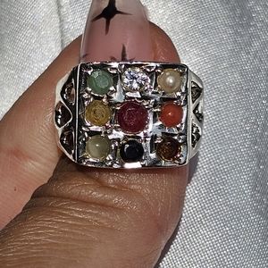 Sterling Multigem Navaratna Ring